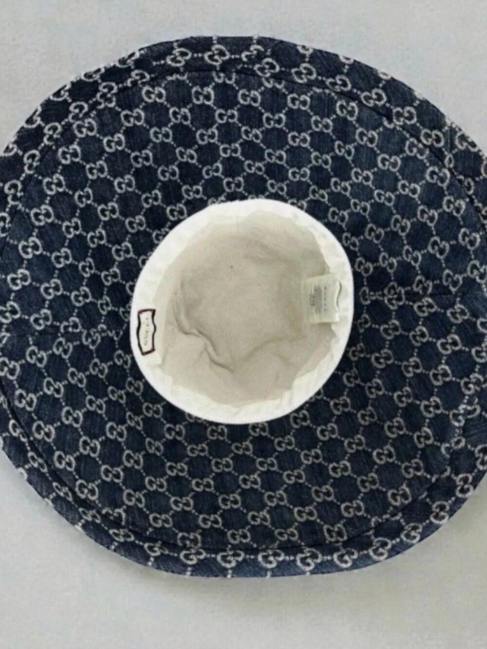 Auth GUCCI GG Canvas Wide Brim Hat Blue Eco Denim Bucket Sun Hat Incl Dust Bag M - Picture 7 of 10